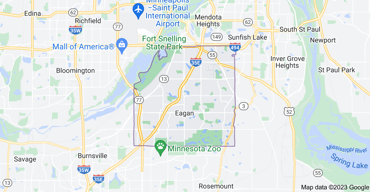 A map showing the location of Edwards, Minnesota near Eagan.