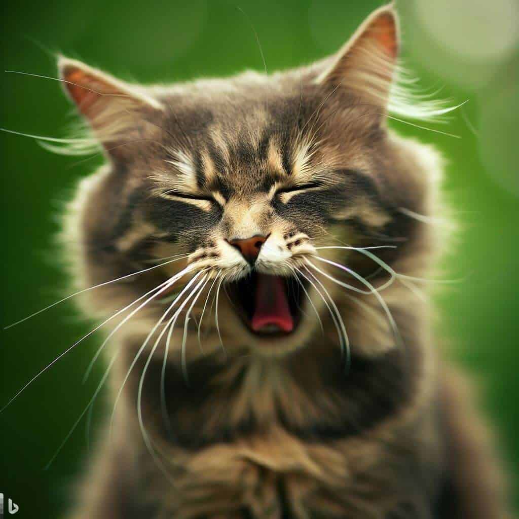 A cat is yawning with its mouth open, seemingly unbothered by the need for house cleaning.